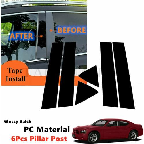 PC 6Pcs Set Fit For Dodge Charger 2006-2010 Left+Right Side Door Window Applique Trim Pillar Black Cover Piano Posts Gloss Black
