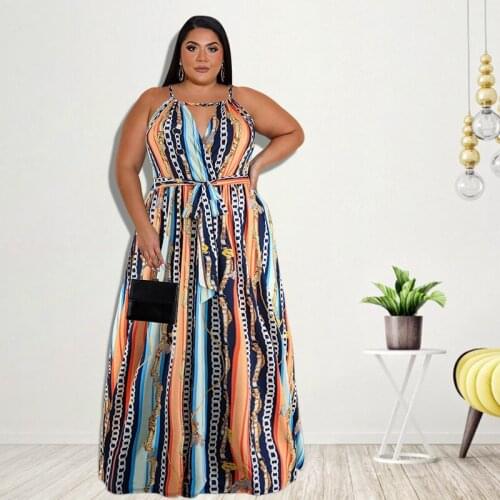 Dresses for Women 2021 Bohemian Patchwork Sleeveless Floor-Length Spaghetti Strap V-Neck Backless Dress Women Summer