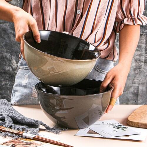 Simple single Korean style ins style home cute ceramic bowl big bowl soup bowl noodle bowl