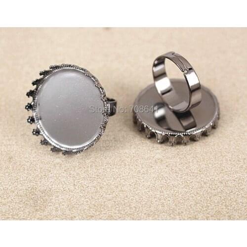Blank Ring Settings with Round Crown Bezel Cameo Glass Cabochons Bases Rings DIY Jewelry Findings Gunmetal Black tone Plated