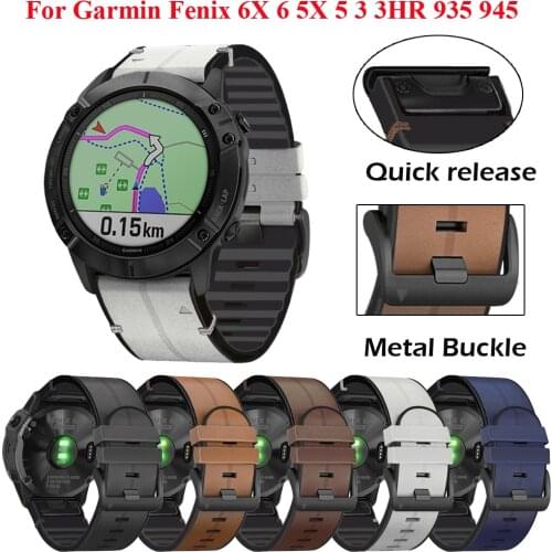 22 26mm Quickfit Silicone Genuine Leather Watch Strap For Garmin Fenix 6 6X 5X 5 Plus 3HR TACTIX DELTA S62 Band Watch Wristband