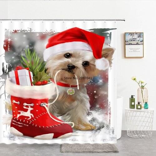 Christmas New Year Shower Curtains 2021 Xmas Santa Claus Bathroom Curtains With Hooks Decor Holiday Waterproof 3d Shower Curtain