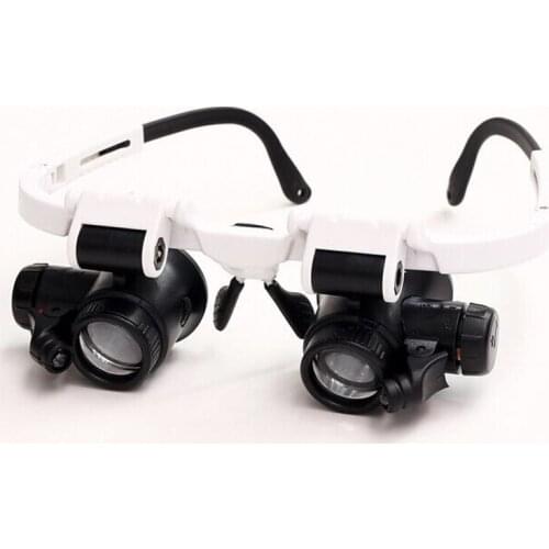 LED Illuminated Double Eye Jeweler Watch Repair Magnifying Glasses Loupe Headband Magnifier -8 Interchangeable Lens: 2.5X/4X/6X