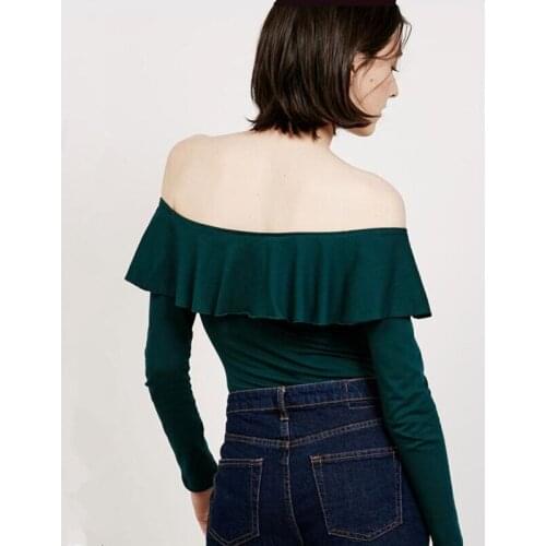 2020 Spring Sexy Slash Neck Ruffles t shirts tops Women Off Shoulder long sleeve sexy clothing Tops Women Shirt plus size S-6XL