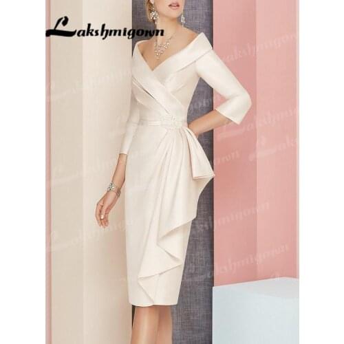 Plus Size Mother Of The Bride Dresses Sheath Long Sleeves Appliques Knee Length Wedding Party Dress Mother Dresses