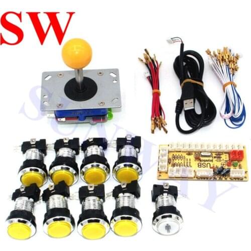 1 Player Zero Delay USB Encoder To PC Joystick Games + 9 Chrom LED Buttons + China Zippyy Rocker For Arcade DIY Kits Parts Mame