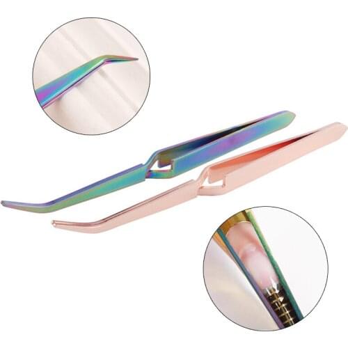 1Pc Golden Rainbow Acrylic Stainless Steel Nail Shaping Tweezers Cross Nail Clip Curve Pincher Acrylic UV Gel Curve Fixed Pinch