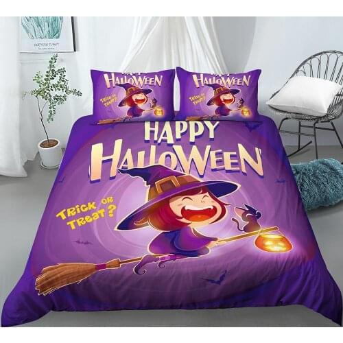 2/3pcs Happy Halloween Witch Pumpkin Pattern Quilt Covers Bedding Sets for Bedroom Duvet Cover with Pillowcase King Queen Size