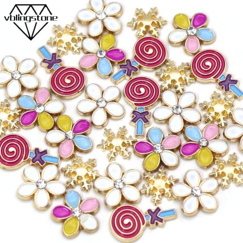 20pcs Alloy Hot Fix Rhinestones Flower/Candy/Snow Iron on Studs For Clothes Metal Hot Fix Stud Rivets Flatback Rhinestones DIY