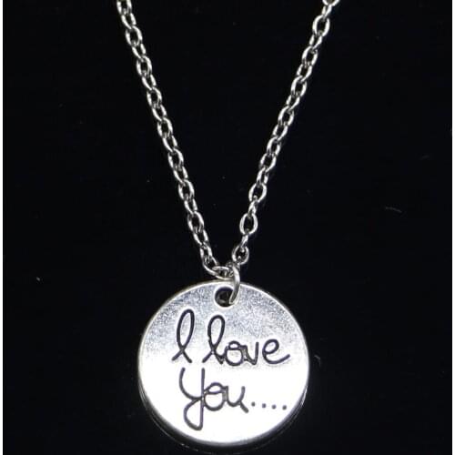 20pcs New Fashion Necklace 20mm circle plates I love you Pendants Short Long Women Men Colar Gift Jewelry Choker