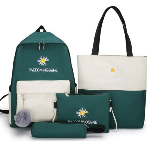 4Pcs/set Flower Printing Canvas School Bag For Teenagers Girls Student Larger Capacity Women Laptop Backpacks Female Book Bags