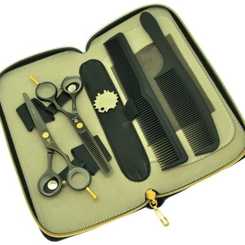 5.5 Inch Black Hair Cutting Scissors Thinning Shears Smith Chu Hairdressers Hair Scissors Japan 440C Barbers Suppliers A0016C