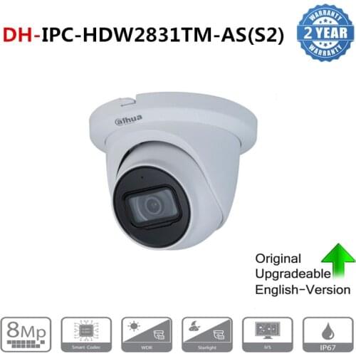 Dahua Original IPC-HDW2831TM-AS 8MP POE Built-in Mic SD Card Slot H.265+ 30M IR IVS Onvif IP67 Starlight Eyeball IP Camera