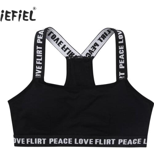 Girls Kids Crop Tops Kids Underwear Letter Print Sport Training Bra Wide Elastic Shoulder Straps X-Shaped Back Sports Bralette