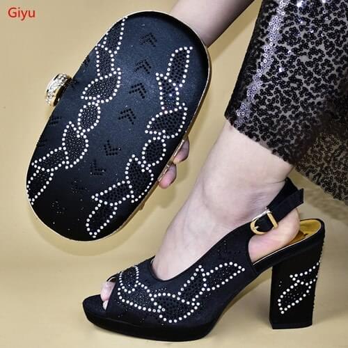Doershow African Shoes And Bag Matching Set With black Hot Selling Women Italian Shoes And Bag Set For Party Wedding!SMS1-26