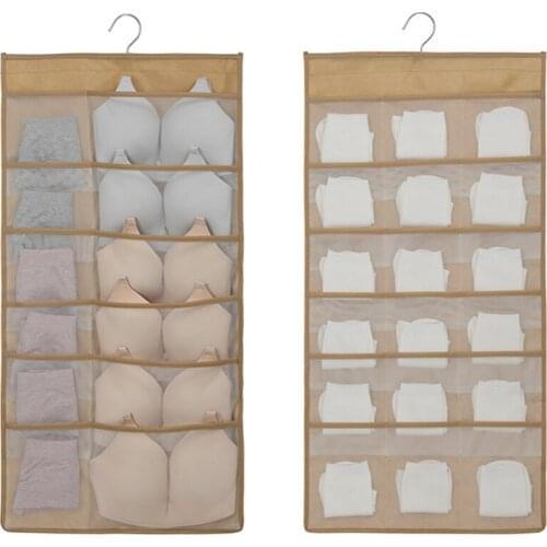 Double-sided Clear Hanging Bag Folding Clothing Storage Bag Socks Bra Underwear Rack Hanger Storage Bags Organizer for Wardrobe