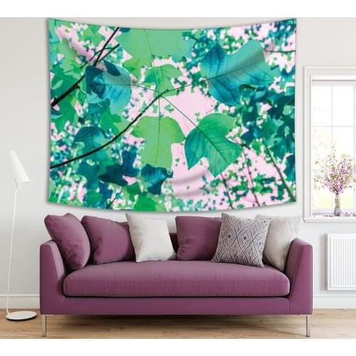 Tapestry Colorful Autumn Leaves Tree Branch Forest in Sunny Day Outdoor Nature Photo Green Blue