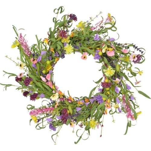 Artificial Lavender Wreath Spring Summer Faux Floral 19.6 Inch Wreath Front Door Hanging Garland Indoor Outdoor Home Wall Decor