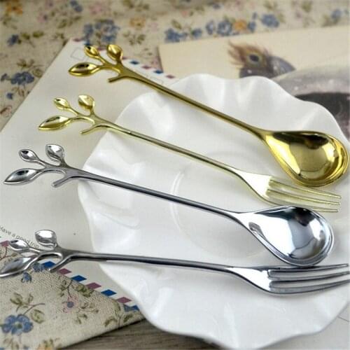 Classic Vintage Royal Coffee Spoons Branch Shape Dessert Spoon Food Grade Metal Ice Cream Candy Tea Spoon Tableware Set New