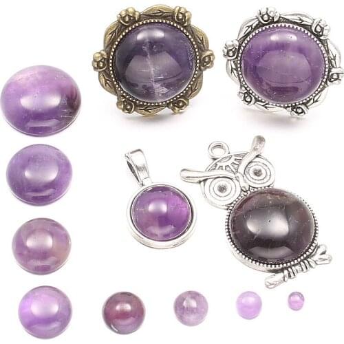 5Pcs 4/6/8/10/12/14/18/20 mm Natural Stone Amethysts Beads Round Cabochon Beads Fit Pendants Rings for Women DIY Jewelry Gift