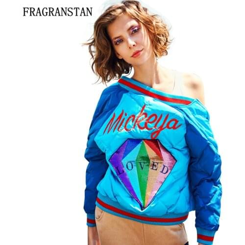Winter Fashion Women Ultra Light Design Blue Short White Duck Down Jacket Female Casual Loose UFO Embroidery Baseball Coat LY147