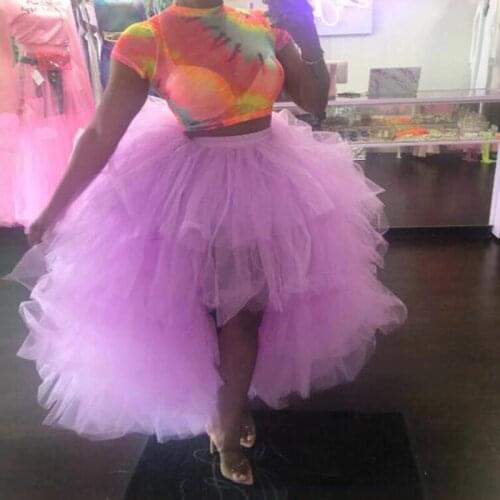 New Lavender High Low Tulle Skirt Chic Tiered Lush Tutu Long Skirts Womens Ruffle Formal Party Skirt Elastic Band Custom Made