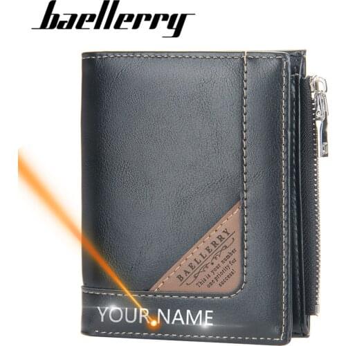 2021 New Men Wallets Free Name Customized Zipper Card Holder Male Purse High Quality PU Leather Coin Holder Men Wallets Carteria