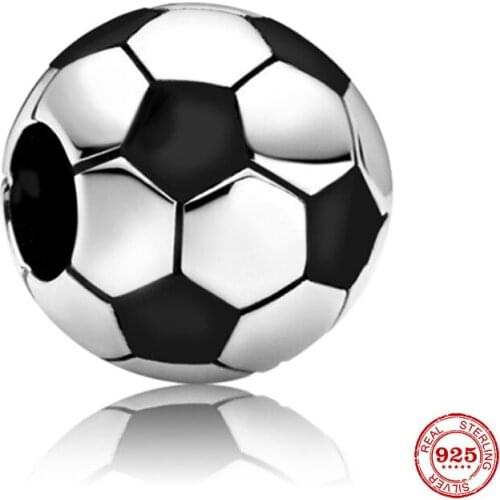 New 925 Sterling Silver Beads Enamel Football Charms Fit Original Pandora Bracelets Women DIY Jewelry