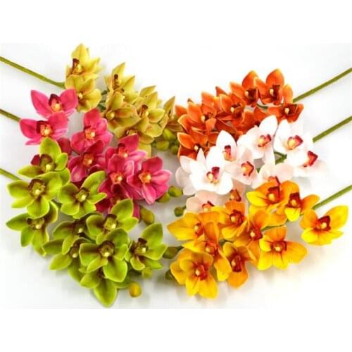 7pcs Good Quality Chinese Cymbidium Orchid 10 heads Artificial Real Touch Orchids for Wedding Centerpieces Decorative Flowers