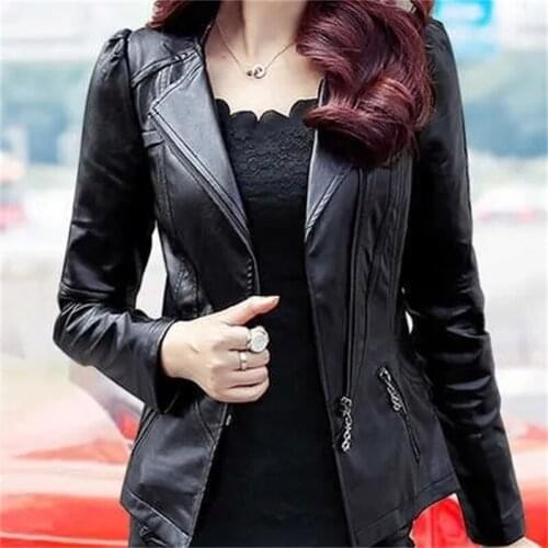 2021 Autumn Black Leather Jacket Women Leather Jacket Korean Slimming Motorcycle Leather Jacket Ladies PU Coat Short Plus Size