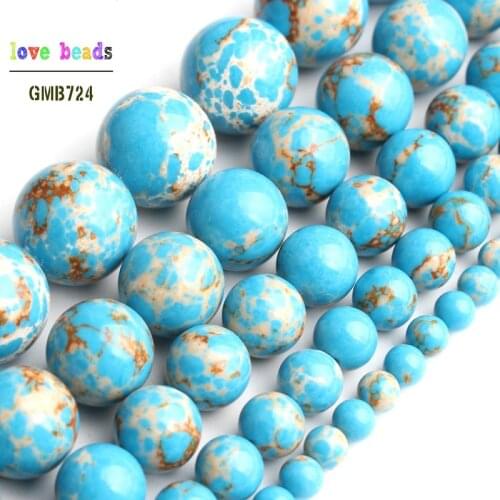Lake Blue Sediment Jaspers Round Loose Stone Beads for Jewelry Making DIY Bracelet 15'' strand 4/6/8/10/12mm