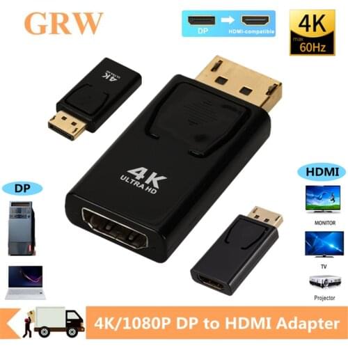 Grwibeou 4K DisplayPort to HDMI Adapter Converter Display Port Male DP to HDMI Female HD TV Cable Adapter Video Audio For PC TV