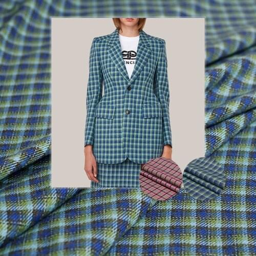 Pearlsilk Plaid Yarn Dyed Worsted Wool Fabrics Wool Polyester Textile Materials Autumn Women Jacket Sewing Cloth Freeshipping