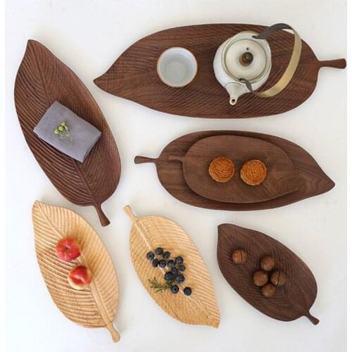 Leaf Shape Storage Fruit Tray Solid Wood Handmade Serving Dessert Organizer Plate Wooden Home Small Stuff Support Decor