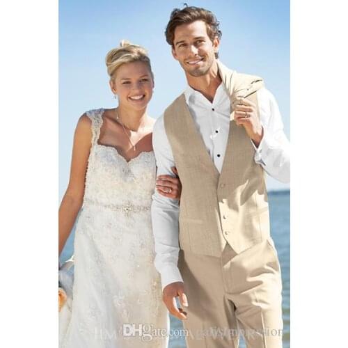 Latest Coat Pant Designs Beige Linen Beach Wedding Suits for Men Groom Jacket Slim Fit 3 Piece Tuxedo Custom Prom Blazer Ternos