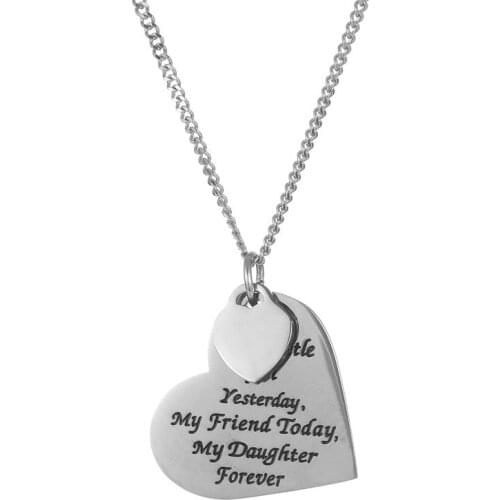 Stainless Steel Sweet Quote My Little Girl Yesterday My Daughter Forever Pendant Heart Necklace Mothers Day Jewelry Gifts Mom