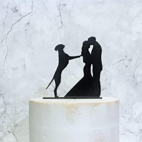 Bride&Groom with Great Dane Wedding Cake Topper, Couple with a Dog Silhouette Cake Topper, Wedding Cake Topper Decor Supplies