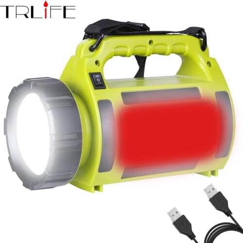 LED Searchlight Flashlight Spotlight 30000 lumens torch camping light Side red light+white light 5 lighting modes 2018 Newest