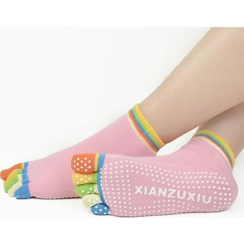 USHINE 5 Toe yoga non-slip socks cotton silicone non-slip Rainbow female ballet gym socks calcetines dedos women