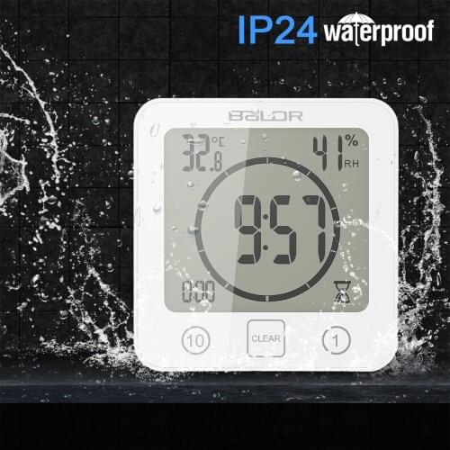 LCD Screen Waterproof Digital Bathroom Wall Clock Temperature Humidity Countdown Time Function Wash Shower Hanging Clocks Timer