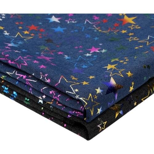 XUGAR 45*145cm Denim Fabric Colored Pentagram Printed Sheet DIY Handmade Craft Supplies Clothes Sewing Material Home Textile