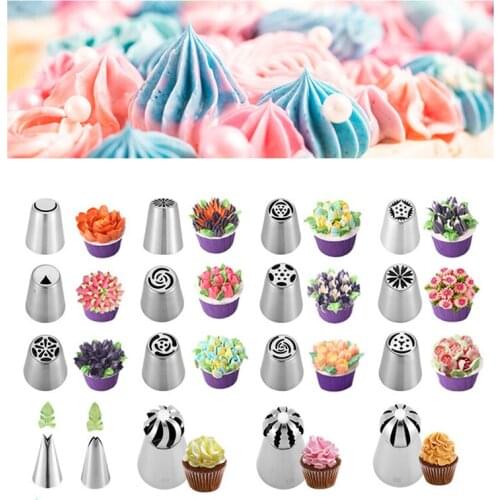 31pcs Russian Tulip Icing Piping Nozzles Pastry Cream Tips Stainless Steel Pastry Nozzles Confectionery Tool Baking Pastry Bag