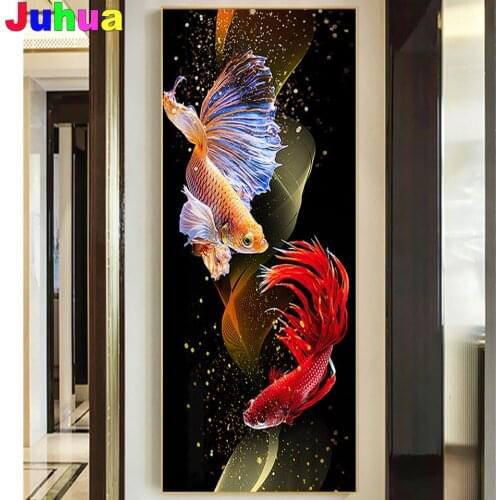 5d Diy Diamond Painting Full Square/Round Diamond Embroidery Red Goldfish Koi Living Room Stickers New Simple Porch Vertical