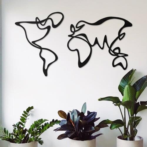 Abstract World Map (1) Metal Black Decor Wall Art Decorative Nordic Style Large Wall Living Room Bedroom Office Home Decoration