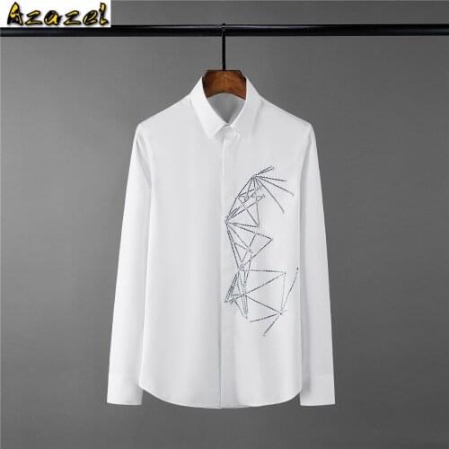 Azazel Pyramid Diamond Mens Shirts Luxury Long Sleeve Solid Color Party Mens Dress Shirts Fashion Slim Fit Royal Male Shirts 4xl