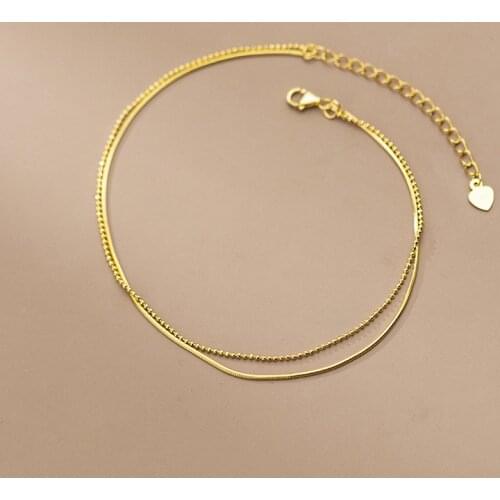 Foot Decoration 925 Silver Gold Anklets For Women Fashion Jewelry Female Leg Bracelet Snake Round Bead Chain Beach Summer Link