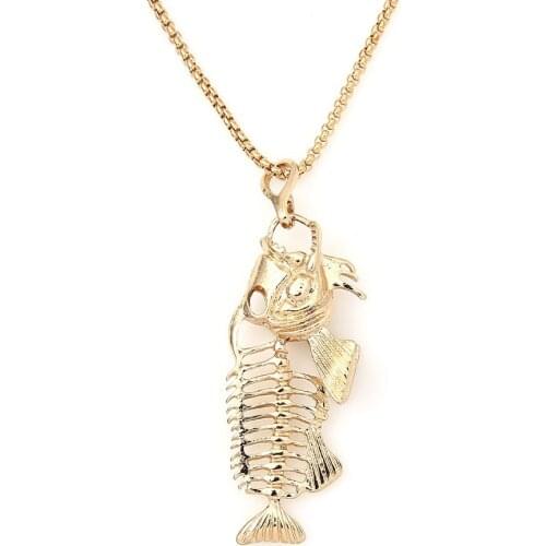 New Fashion Personality Metal Fish Bone Pendant Necklace for Women Men Jewelry Gifts