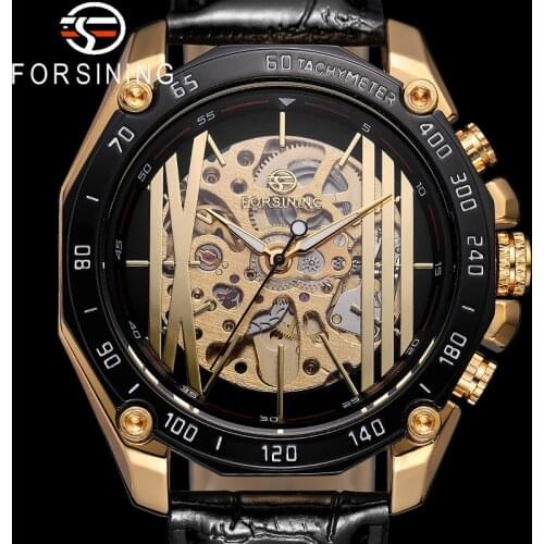 FORSINING Automatic Mechanical Men Wristwatch Military Sport Male Clock Top Brand Luxury Gold Skeleton Dail Man Watch Gift 8068