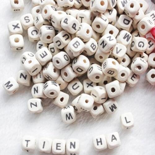 Wood Beads 200pcs/lot Natural Alphabet Letter Cube Wooden Bead 8x8mm 10x10mm For Jewelry Making DIY Bracelet Neklace Loose Beads