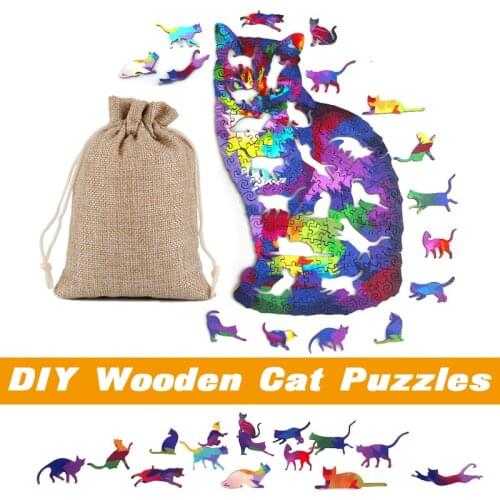 Wooden Jigsaw Puzzle Games Educational Toys Rainbow Cat Wooden Animals Puzzles For Adults Children Wood DIY Puzzle Crafts Gifts